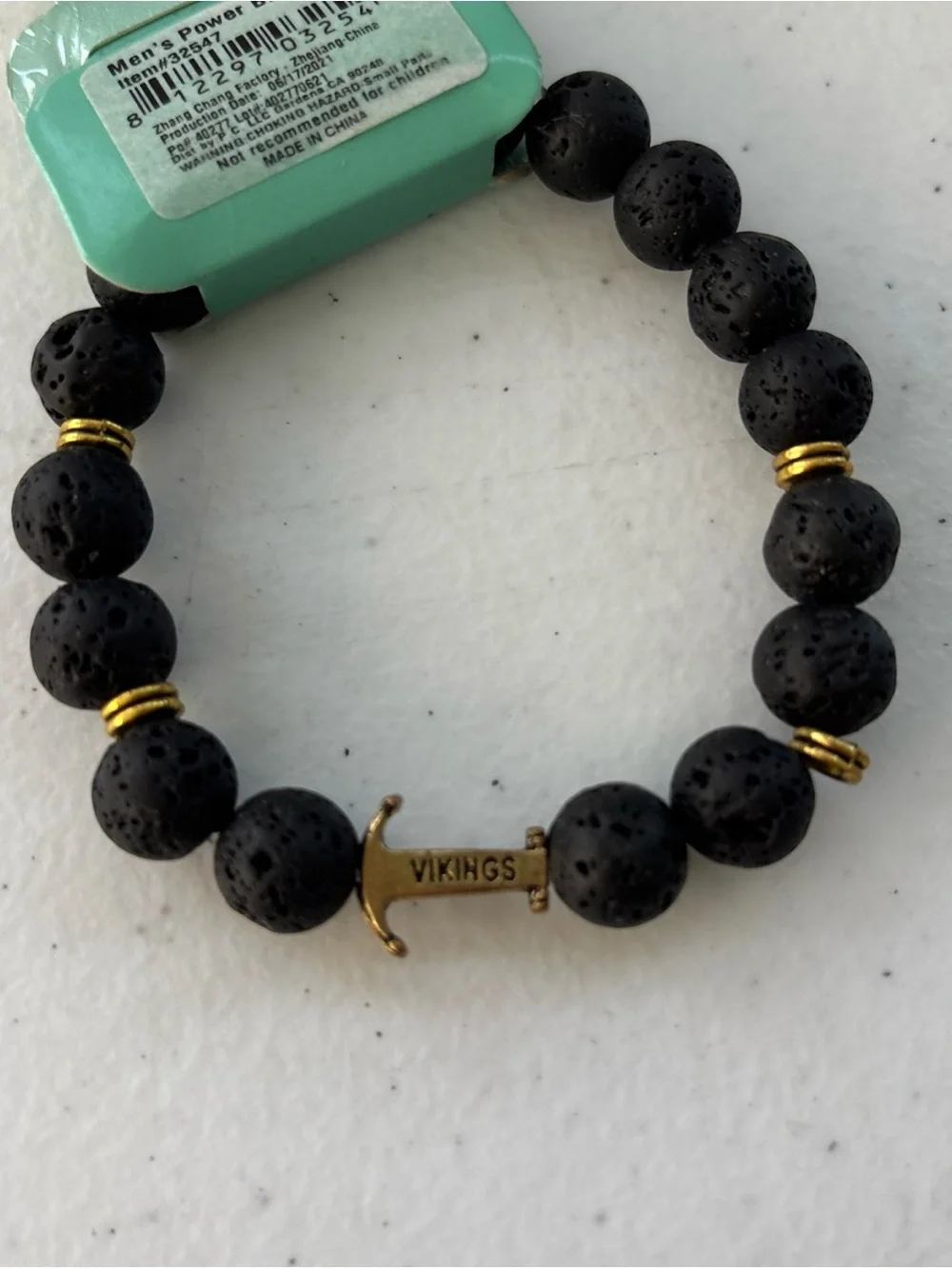 Earth Surf Men’s Stretch Beaded Brown Lava Rock Power Bracelet Anchor Accent NWT